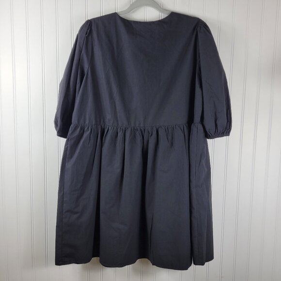 dRA Los Angeles Black Puff Sleeved Baby doll dress with front ties SZ Large - Picture 2 of 3